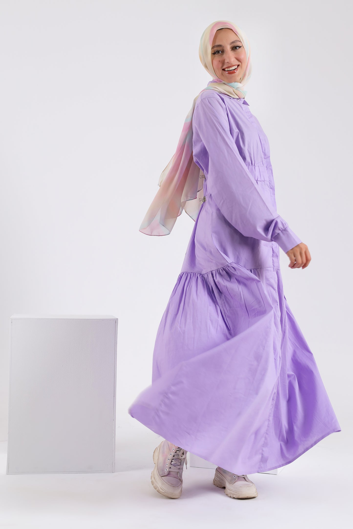Lavender Poplin Dress with Ruffles