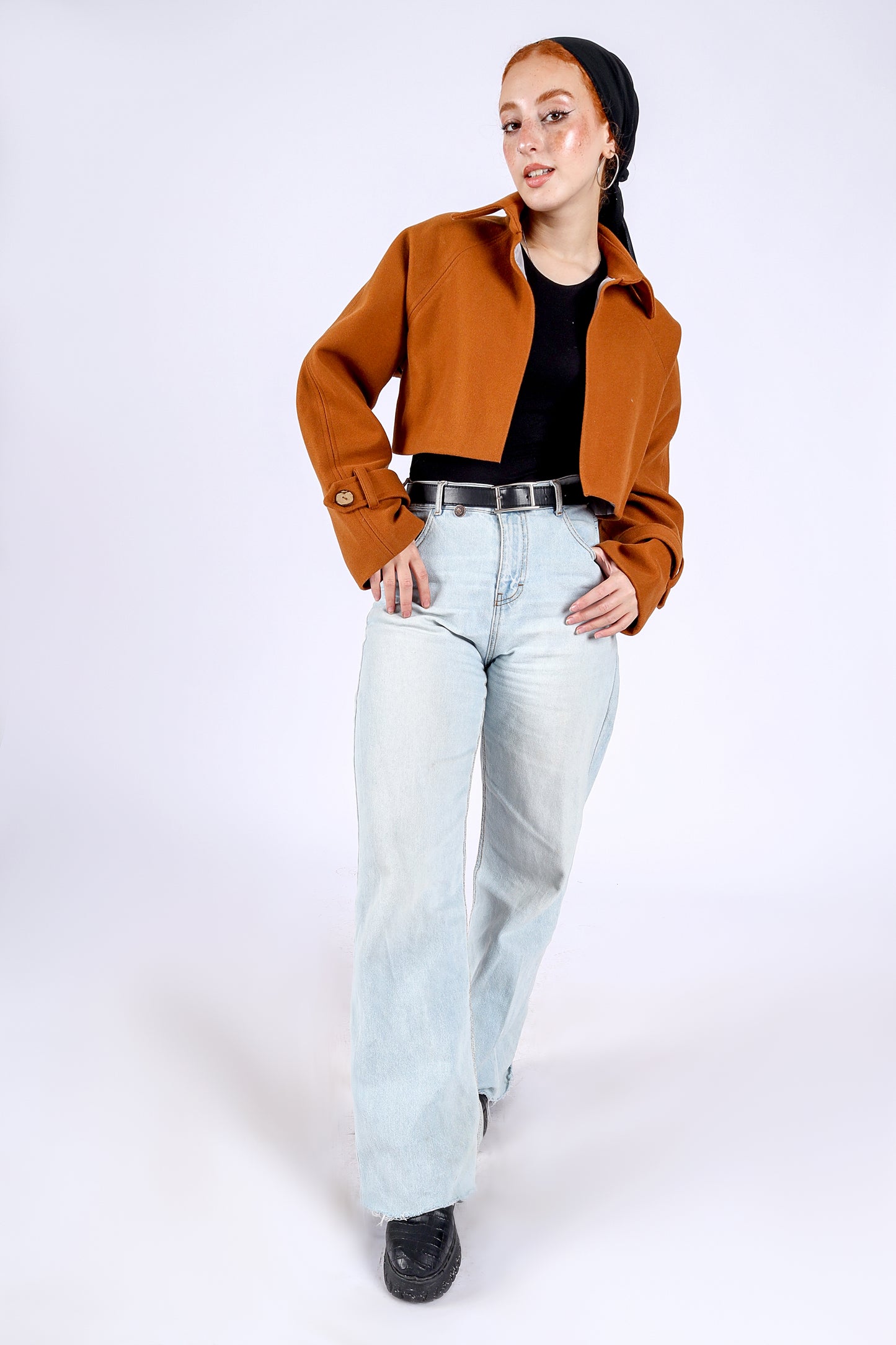 Wool Cropped Jacket in Camel