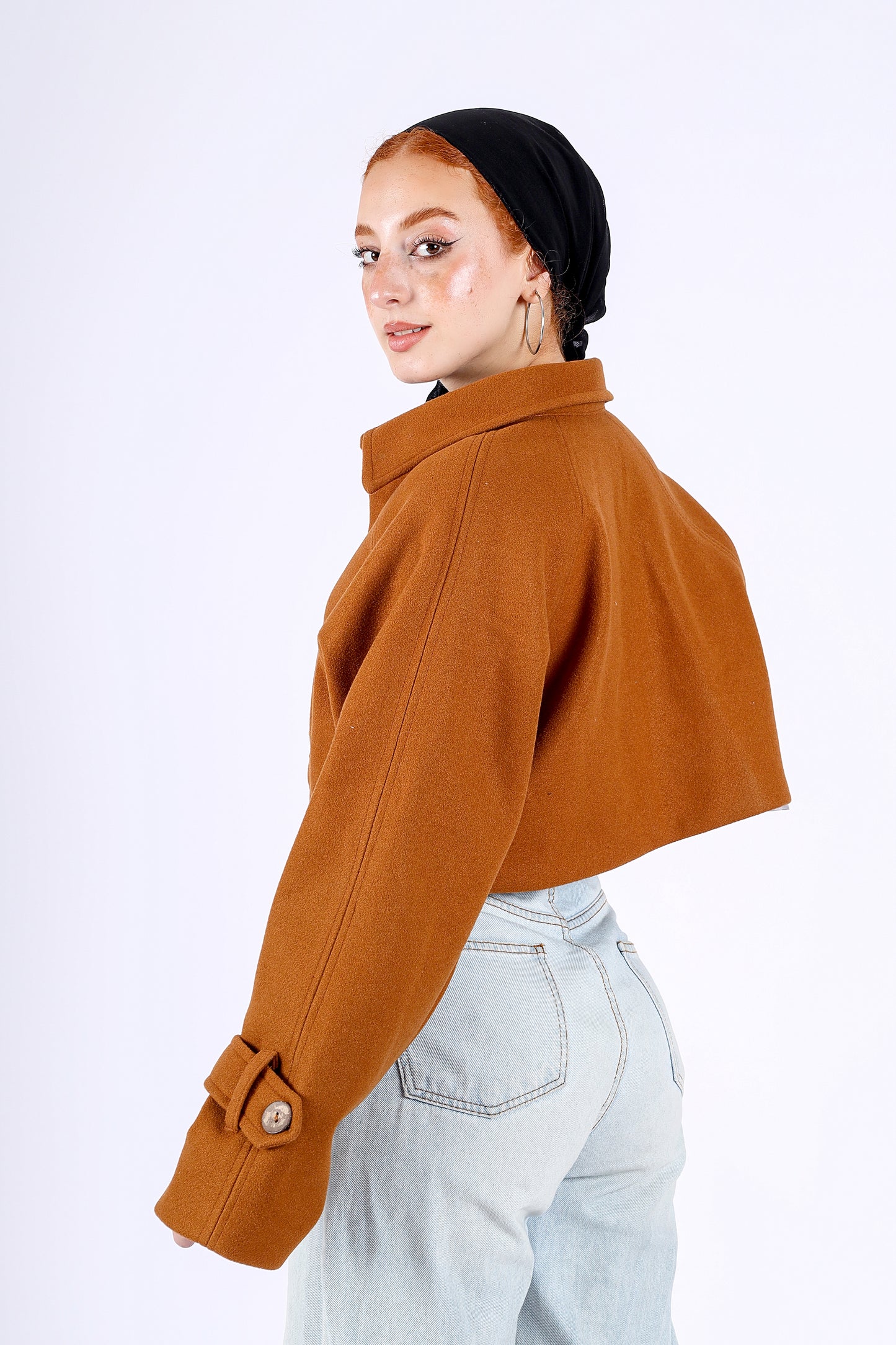 Wool Cropped Jacket in Camel