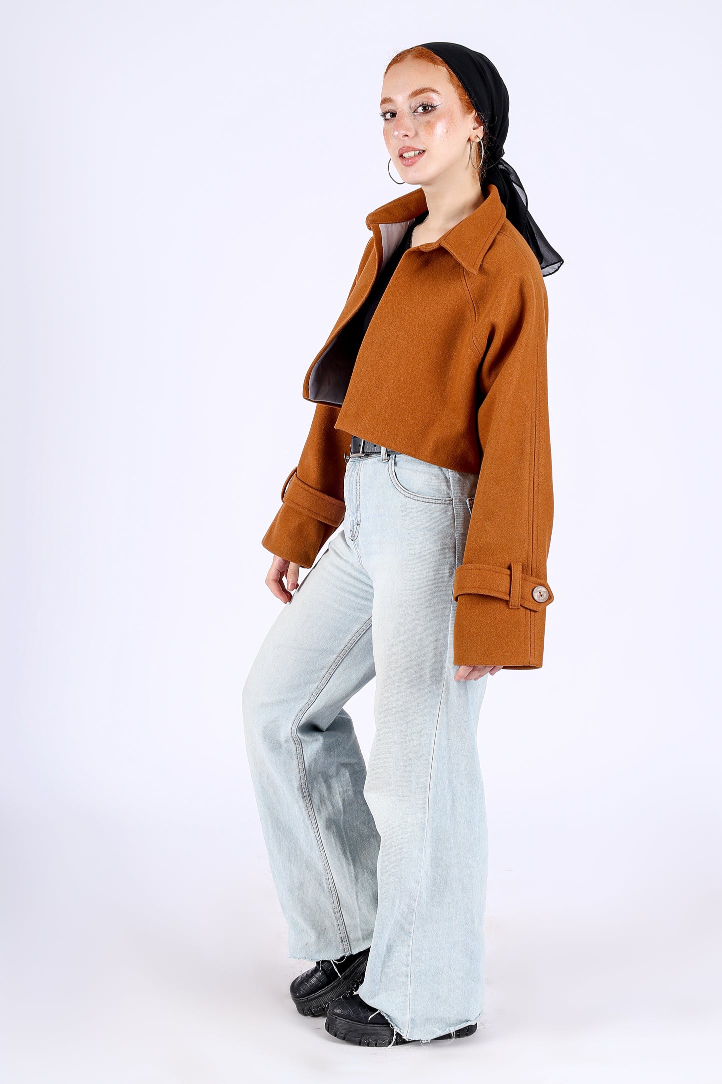 Wool Cropped Jacket in Camel