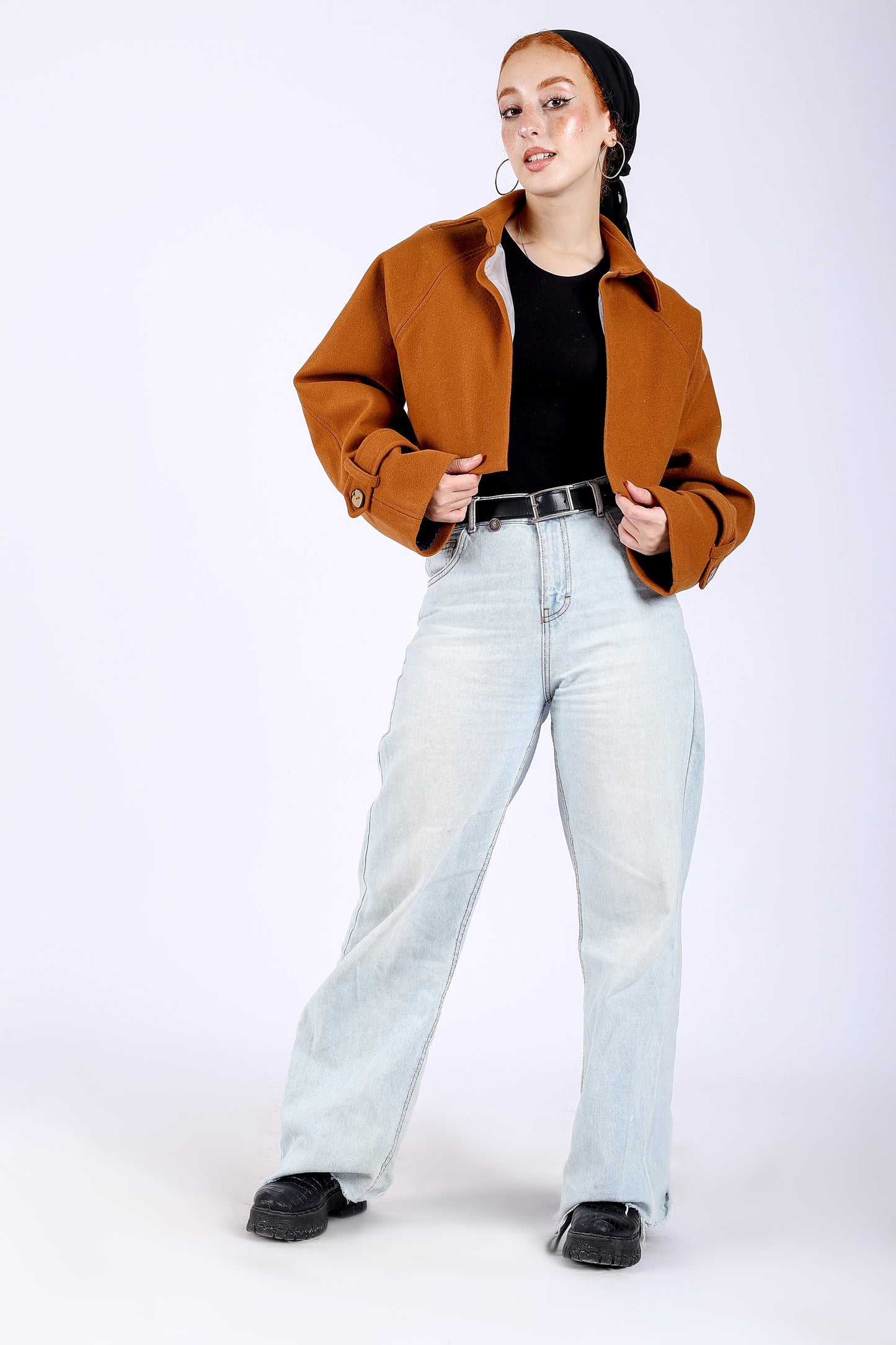 Wool Cropped Jacket in Camel