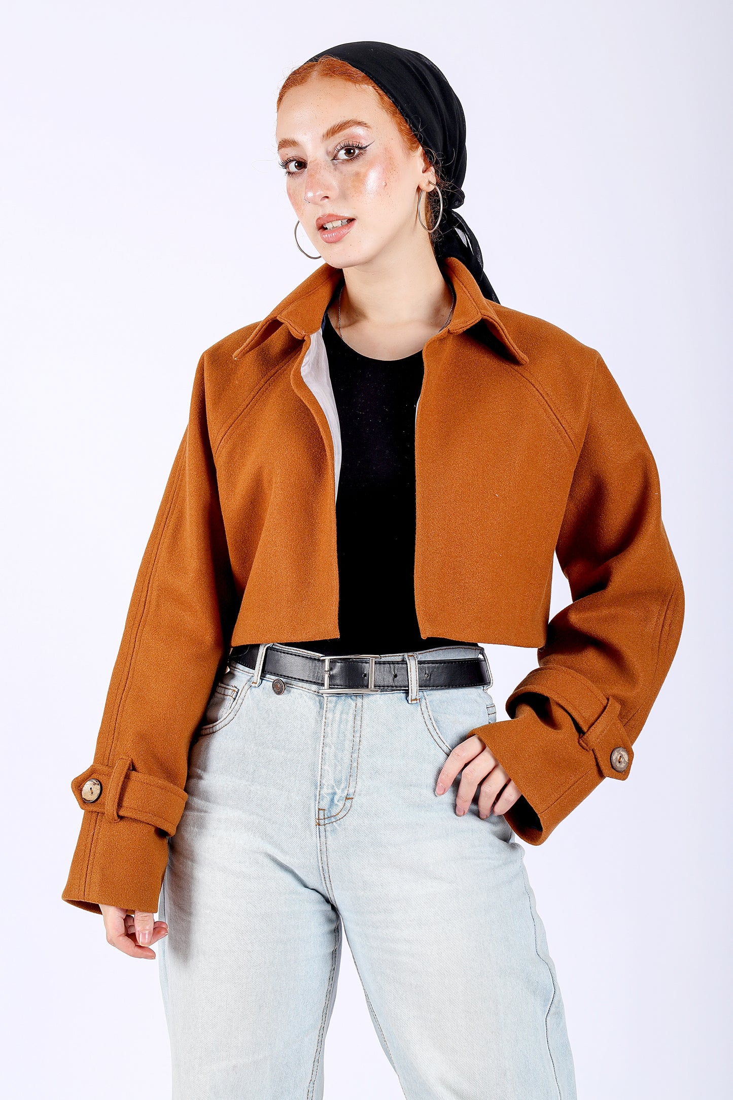 Wool Cropped Jacket in Camel